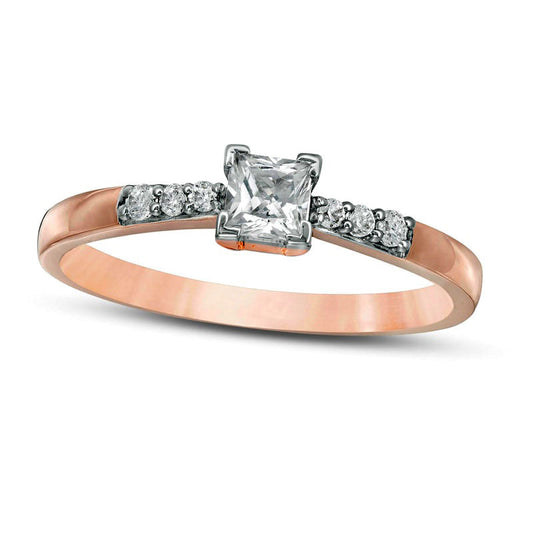 0.33 CT. T.W. Princess-Cut Natural Diamond Engagement Ring in Solid 10K Rose Gold