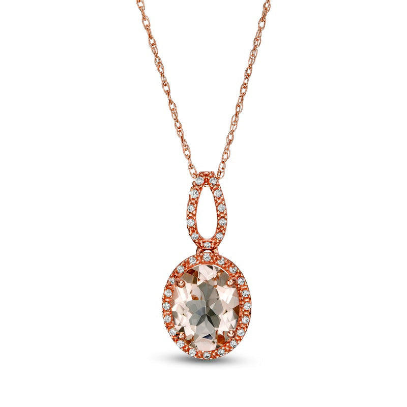 Oval Morganite and 0.1 CT. T.W. Natural Diamond Frame Doorknocker Pendant in 10K Rose Gold