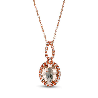 Oval Morganite and 0.1 CT. T.W. Natural Diamond Frame Doorknocker Pendant in 10K Rose Gold