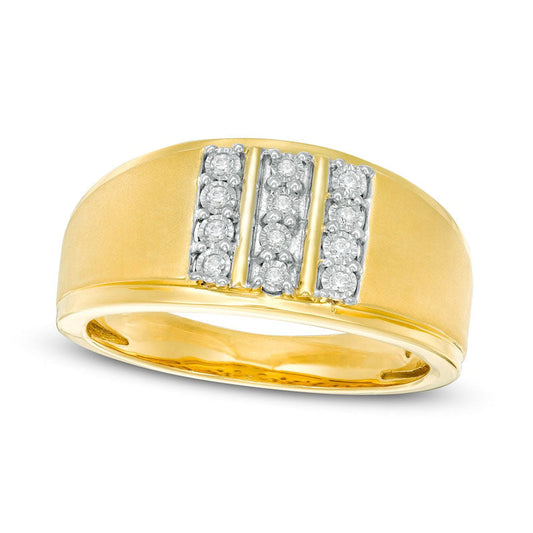 Men's 0.10 CT. T.W. Natural Diamond Vertical Three Row Ring in Solid 10K Yellow Gold