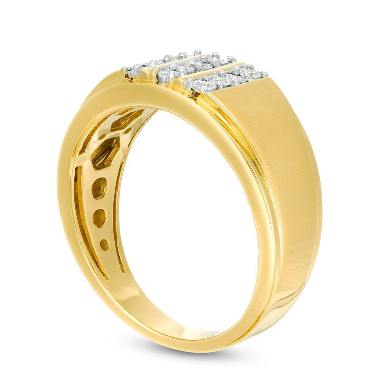 Men's 0.10 CT. T.W. Natural Diamond Vertical Three Row Ring in Solid 10K Yellow Gold