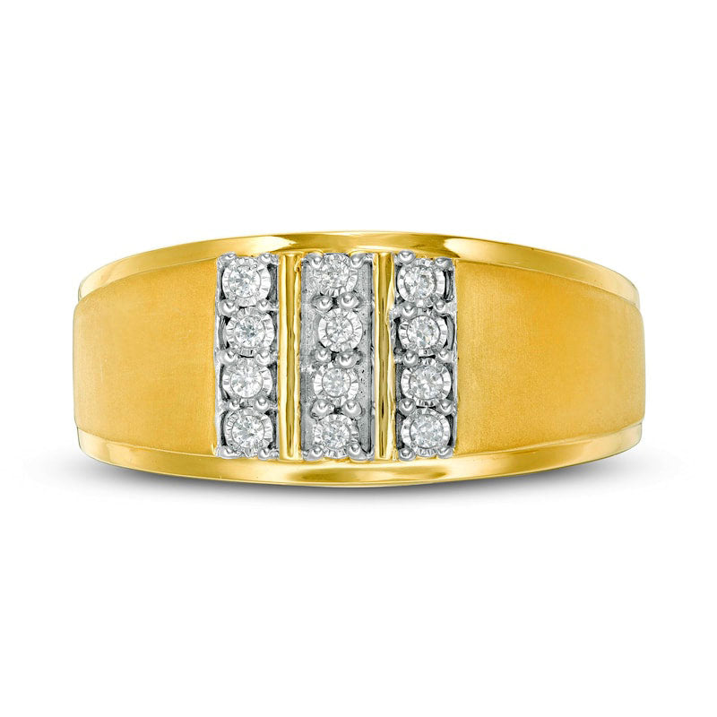 Men's 0.10 CT. T.W. Natural Diamond Vertical Three Row Ring in Solid 10K Yellow Gold