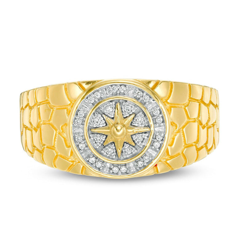 Men's 0.10 CT. T.W. Natural Diamond North Star Nugget Ring in Solid 10K Yellow Gold