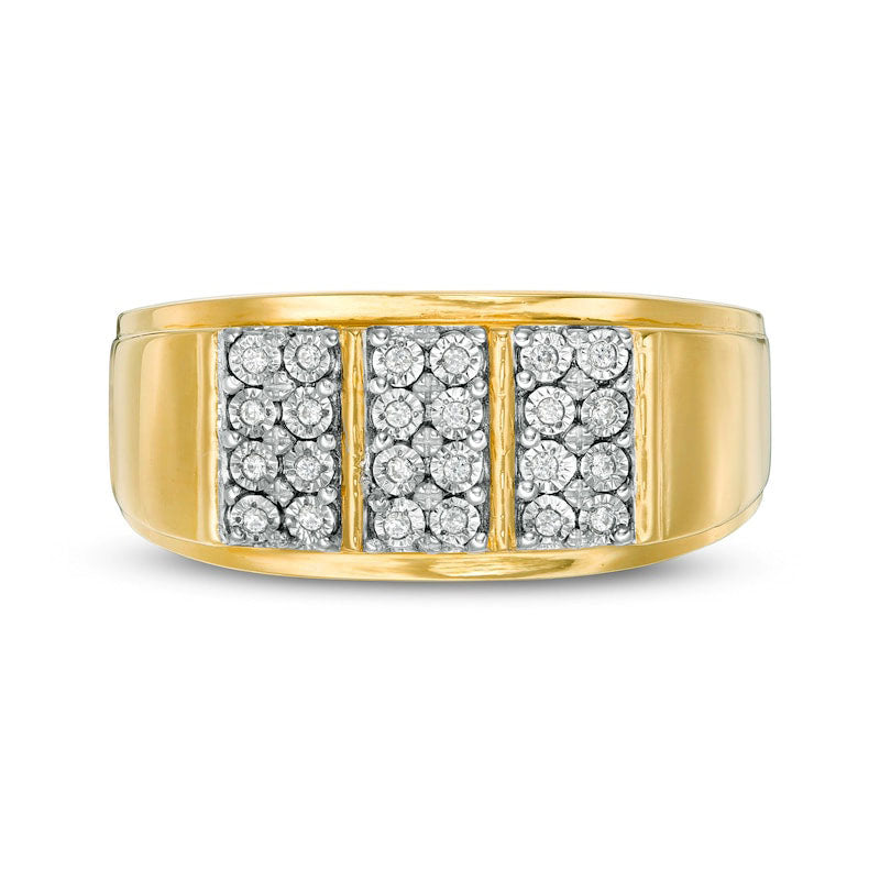 Men's 0.10 CT. T.W. Composite Natural Diamond Vertical Three Row Ring in Solid 10K Yellow Gold