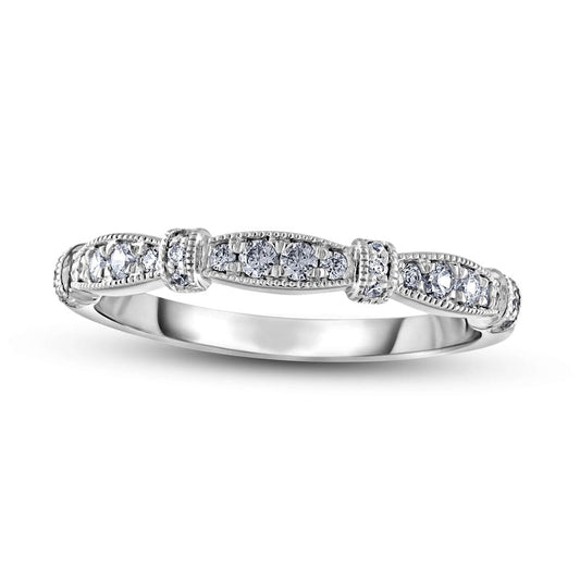 0.20 CT. T.W. Natural Diamond Alternating Collar Antique Vintage-Style Stackable Band in Solid 14K White Gold