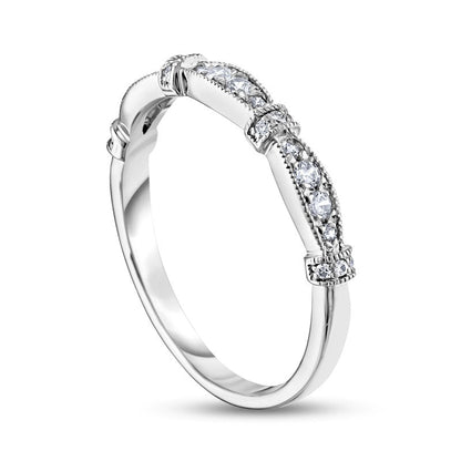 0.20 CT. T.W. Natural Diamond Alternating Collar Antique Vintage-Style Stackable Band in Solid 14K White Gold