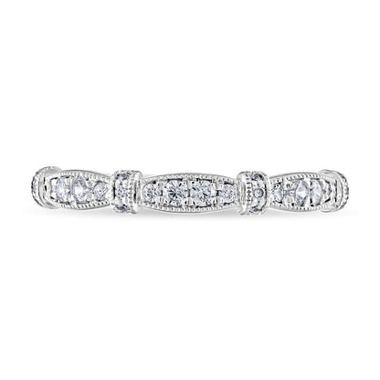 0.20 CT. T.W. Natural Diamond Alternating Collar Antique Vintage-Style Stackable Band in Solid 14K White Gold