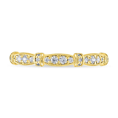 0.20 CT. T.W. Natural Diamond Alternating Collar Antique Vintage-Style Stackable Band in Solid 14K Gold