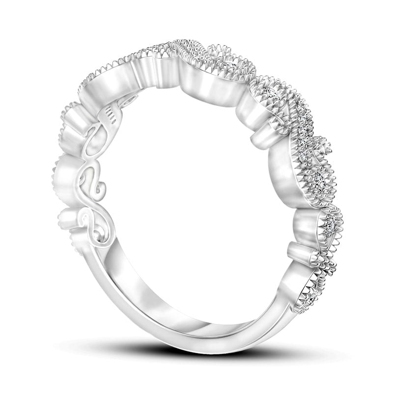 0.13 CT. T.W. Natural Diamond Antique Vintage-Style Swirl Stackable Band in Solid 10K White Gold