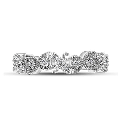 0.13 CT. T.W. Natural Diamond Antique Vintage-Style Swirl Stackable Band in Solid 10K White Gold
