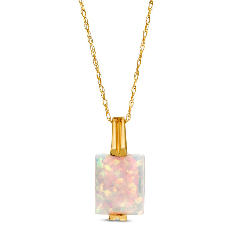 Rectangular Lab-Created Opal Pendant in 10K Yellow Gold