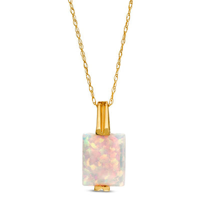 Rectangular Lab-Created Opal Pendant in 10K Yellow Gold