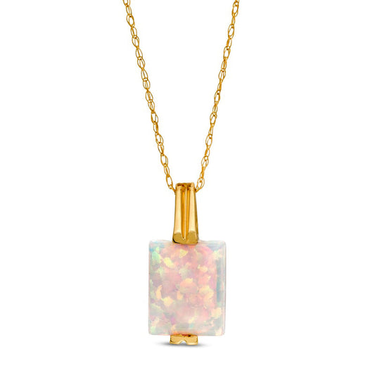 Rectangular Lab-Created Opal Pendant in 10K Yellow Gold