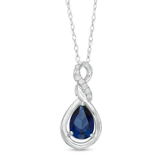Pear-Shaped Lab-Created Blue Sapphire and Diamond Accent Cascading Teardrop Pendant in 10K White Gold