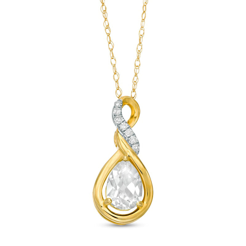 Pear-Shaped Lab-Created White Sapphire and Diamond Accent Cascading Teardrop Pendant in 10K Yellow Gold