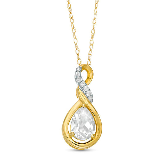 Pear-Shaped Lab-Created White Sapphire and Diamond Accent Cascading Teardrop Pendant in 10K Yellow Gold