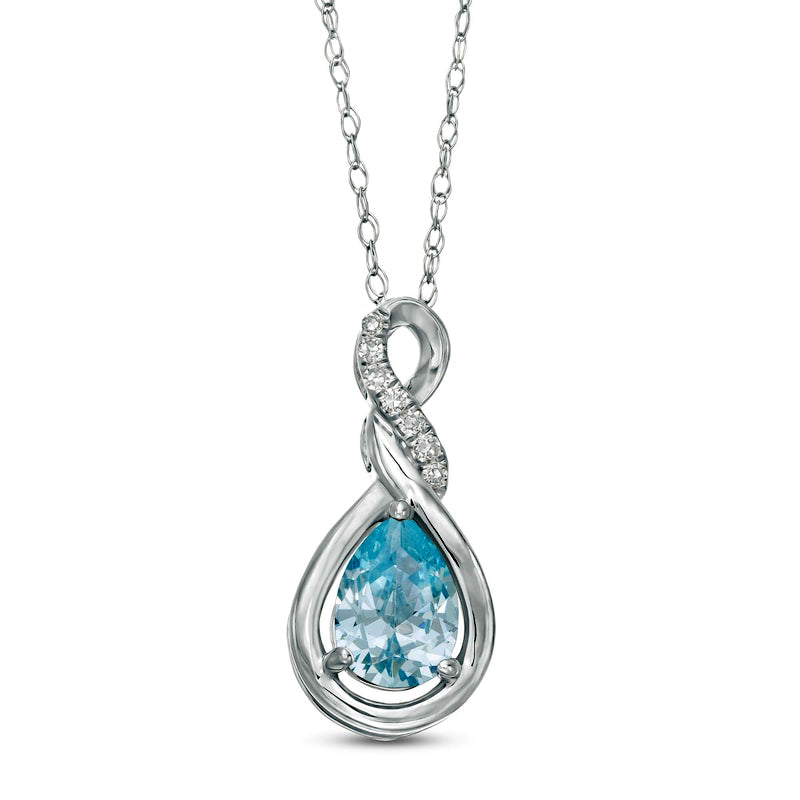 Pear-Shaped Lab-Created Blue Zircon and Diamond Accent Cascading Teardrop Pendant in 10K White Gold