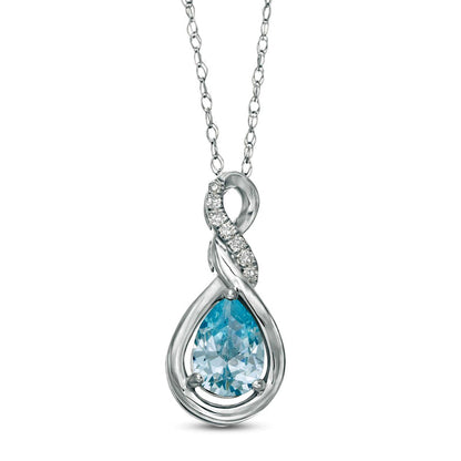 Pear-Shaped Lab-Created Blue Zircon and Diamond Accent Cascading Teardrop Pendant in 10K White Gold
