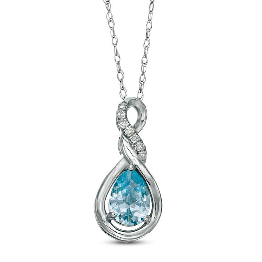 Pear-Shaped Lab-Created Blue Zircon and Diamond Accent Cascading Teardrop Pendant in 10K White Gold