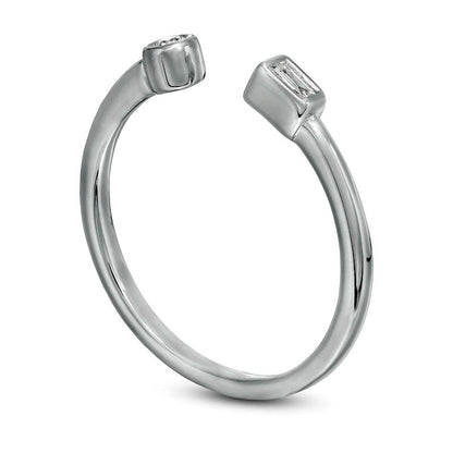 0.05 CT. T.W. Baguette and Round Natural Diamond Open Shank Ring in Solid 10K White Gold