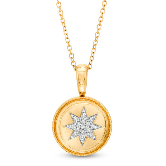 0.05 CT. T.W. Natural Diamond Starburst Beaded Disc Frame Pendant in 14K Gold