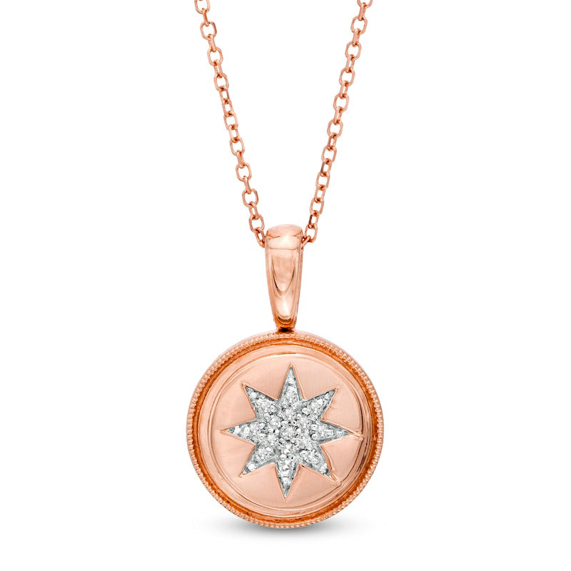 0.05 CT. T.W. Natural Diamond Starburst Beaded Disc Frame Pendant in 14K Rose Gold