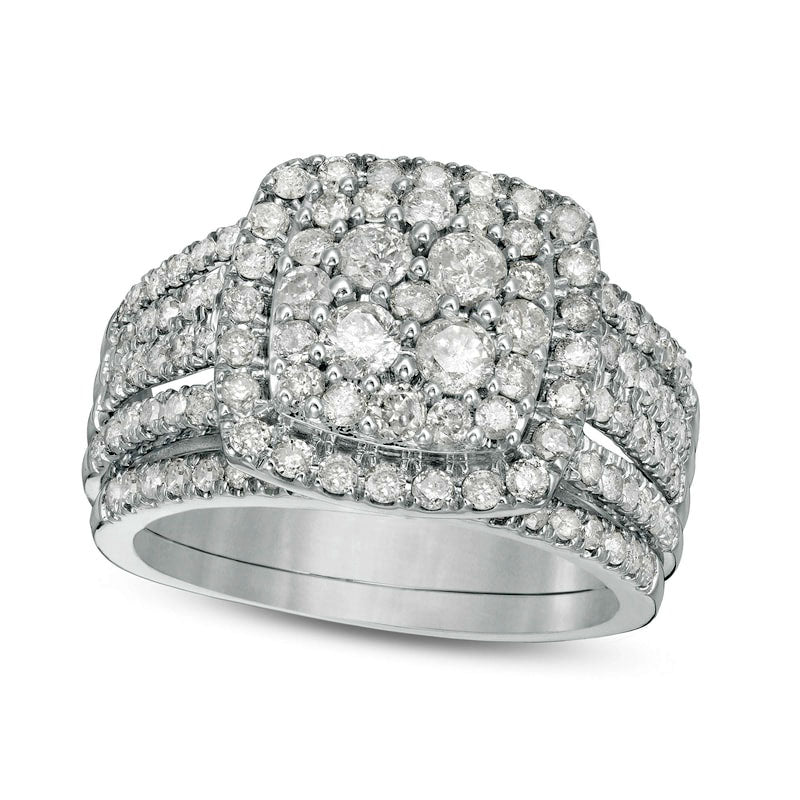 1.5 CT. T.W. Composite Natural Diamond Cushion Frame Bridal Engagement Ring Set in Solid 10K White Gold