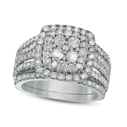 1.5 CT. T.W. Composite Natural Diamond Cushion Frame Bridal Engagement Ring Set in Solid 10K White Gold