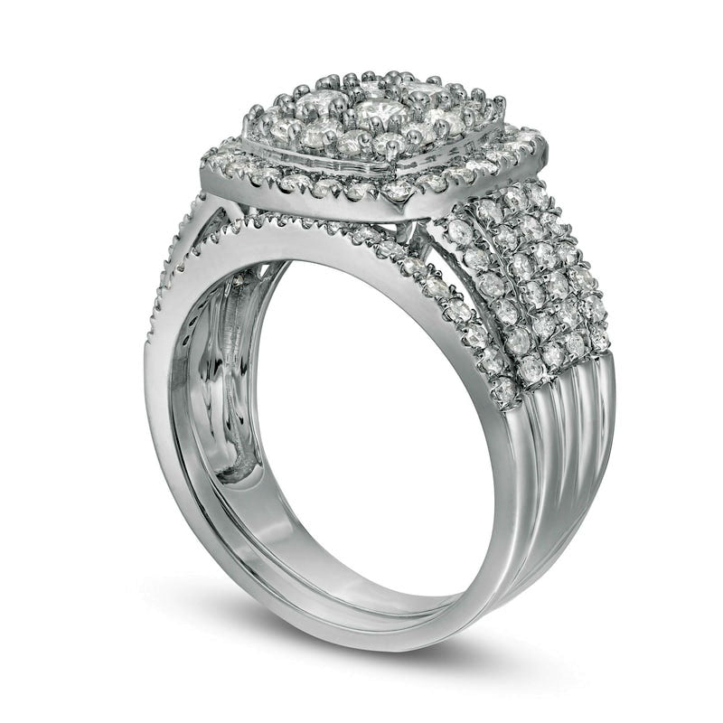 1.5 CT. T.W. Composite Natural Diamond Cushion Frame Bridal Engagement Ring Set in Solid 10K White Gold