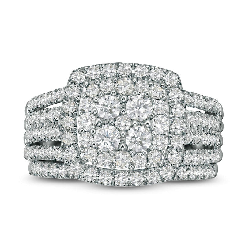 1.5 CT. T.W. Composite Natural Diamond Cushion Frame Bridal Engagement Ring Set in Solid 10K White Gold