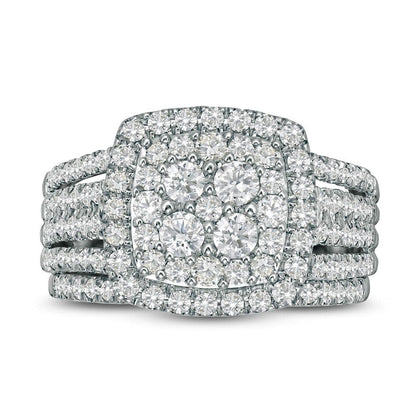 1.5 CT. T.W. Composite Natural Diamond Cushion Frame Bridal Engagement Ring Set in Solid 10K White Gold