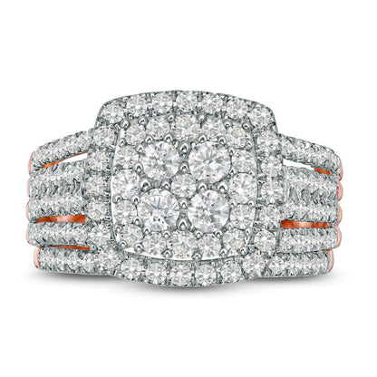 1.5 CT. T.W. Composite Natural Diamond Cushion Frame Bridal Engagement Ring Set in Solid 10K Rose Gold
