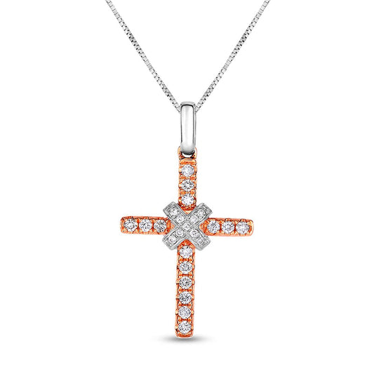 0.2 CT. T.W. Natural Diamond X" Cross Pendant in 10K Two-Tone Gold"
