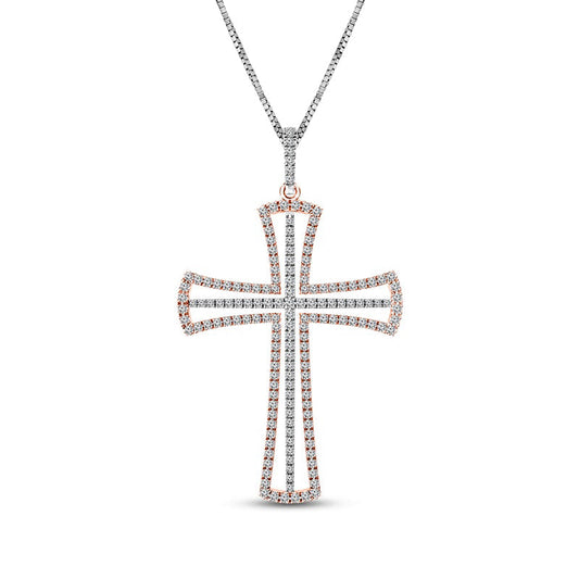 0.75 CT. T.W. Natural Diamond Flared Cross Outline Pendant in 10K Two-Tone Gold