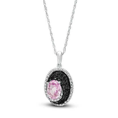Oval lab-Created Pink Sapphire and 0.1 CT. T.W. White and Enhanced Black Natural Diamond Pendant in Sterling Silver