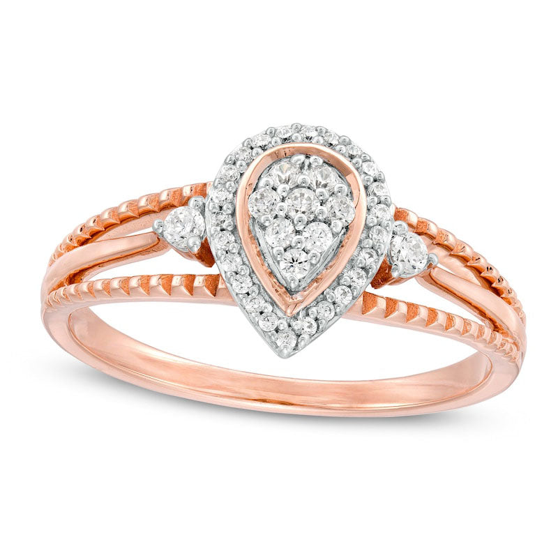 0.20 CT. T.W. Composite Natural Diamond Pear-Shaped Frame Antique Vintage-Style Split Shank Promise Ring in Solid 10K Rose Gold