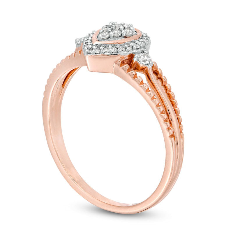 0.20 CT. T.W. Composite Natural Diamond Pear-Shaped Frame Antique Vintage-Style Split Shank Promise Ring in Solid 10K Rose Gold