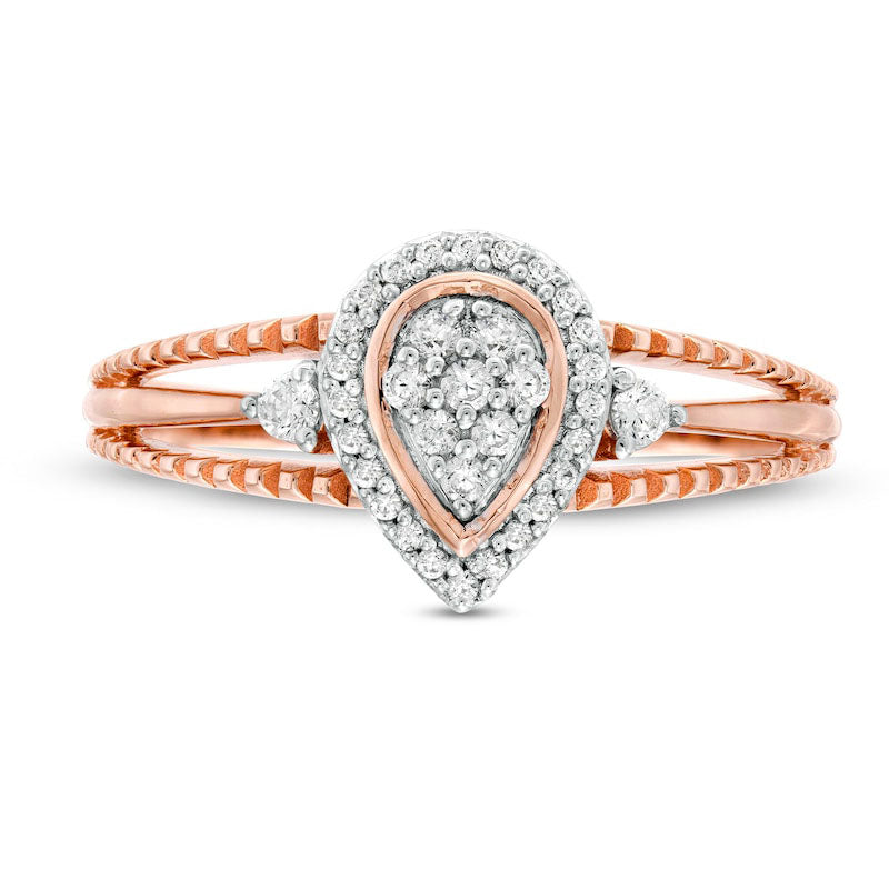 0.20 CT. T.W. Composite Natural Diamond Pear-Shaped Frame Antique Vintage-Style Split Shank Promise Ring in Solid 10K Rose Gold