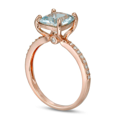 8.0mm Cushion-Cut Aquamarine and 0.17 CT. T.W. Natural Diamond Ring in Solid 14K Rose Gold - Size 7