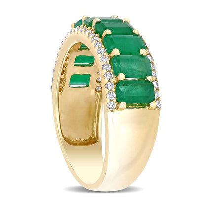 Emerald-Cut Emerald and 0.25 CT. T.W. Natural Diamond Edge Band in Solid 14K Gold