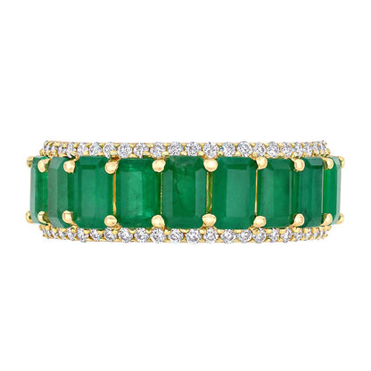 Emerald-Cut Emerald and 0.25 CT. T.W. Natural Diamond Edge Band in Solid 14K Gold