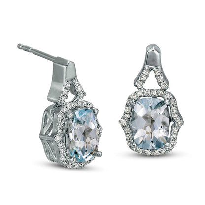 Elongated Cushion-Cut Aquamarine and 0.2 CT. T.W. Diamond Frame Drop Earrings in 10K White Gold