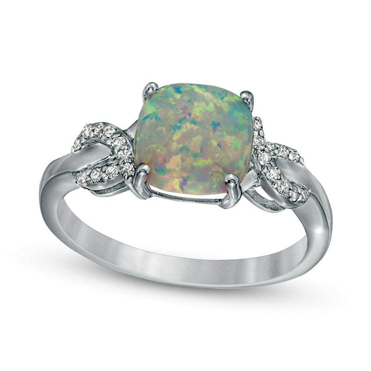 8.0mm Cushion-Cut Lab-Created Opal and 0.10 CT. T.W. Diamond Ribbons Ring in Sterling Silver