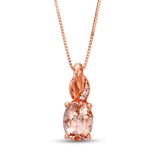 Oval Morganite and Natural Diamond Accent Knot Pendant in 10K Rose Gold