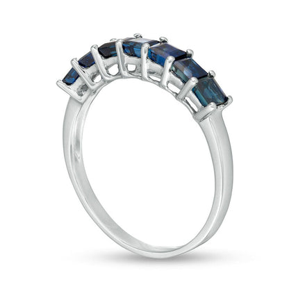 Princess-Cut Blue Sapphire Seven Stone Band in Solid 14K White Gold
