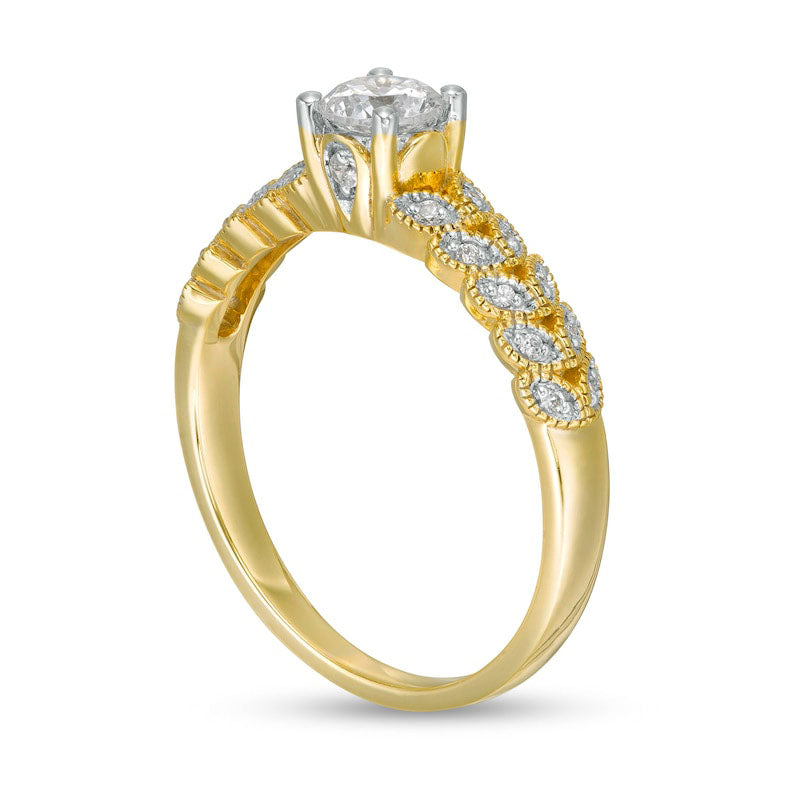 0.50 CT. T.W. Natural Diamond Leaf Sides Engagement Ring in Solid 10K Yellow Gold