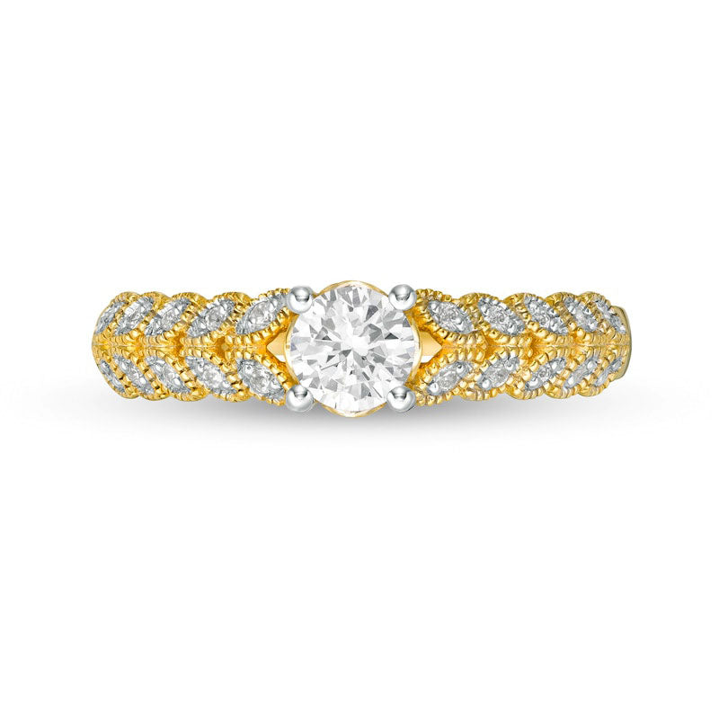 0.50 CT. T.W. Natural Diamond Leaf Sides Engagement Ring in Solid 10K Yellow Gold