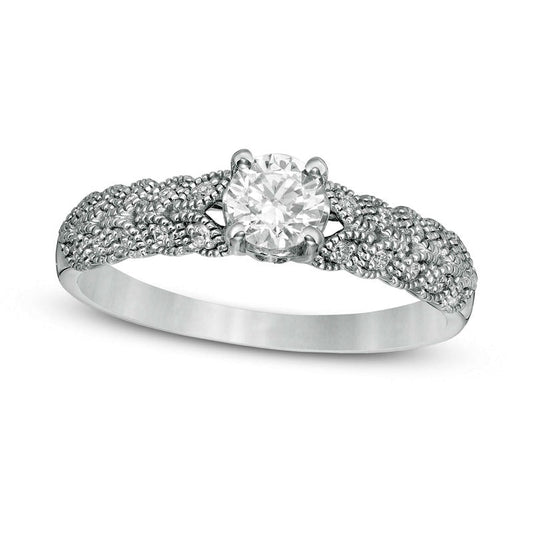 0.50 CT. T.W. Natural Diamond Leaf Sides Engagement Ring in Solid 10K White Gold