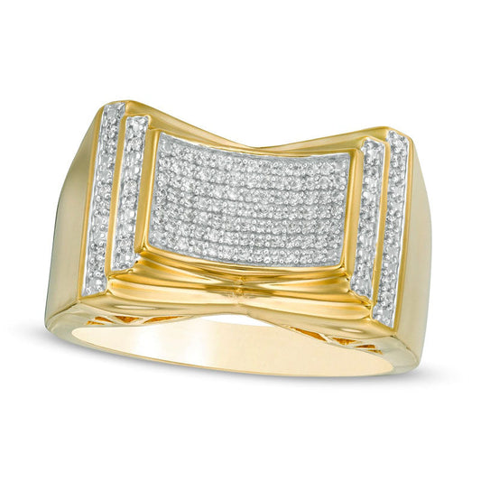 Men's 0.33 CT. T.W. Natural Diamond Stepped Concave Ring in Solid 10K Yellow Gold