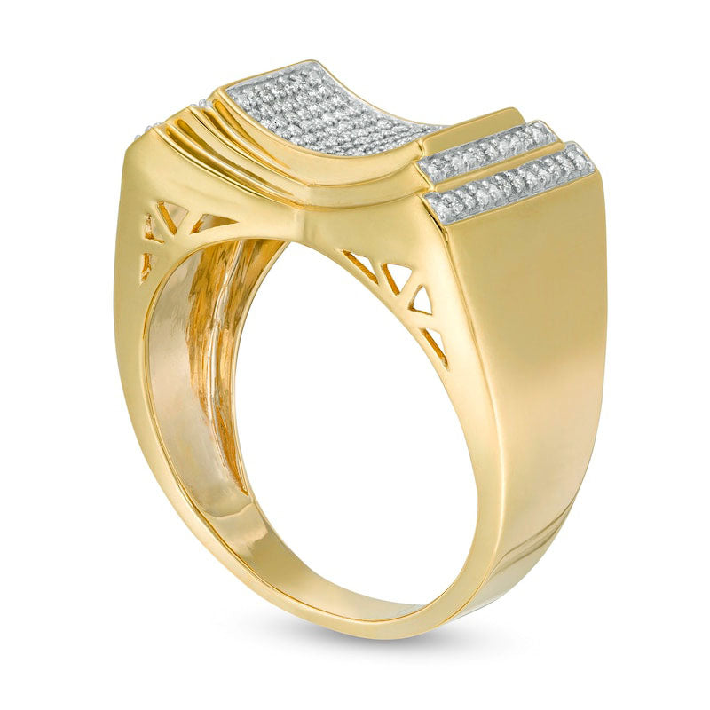 Men's 0.33 CT. T.W. Natural Diamond Stepped Concave Ring in Solid 10K Yellow Gold